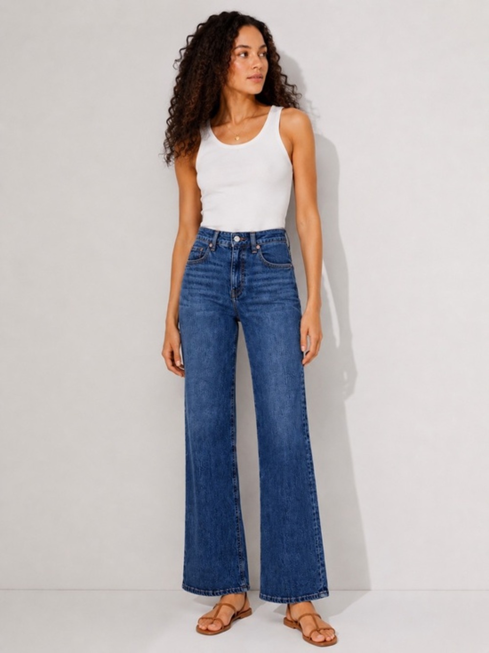 H&M High Rise Wide Leg Jeans Medium Wash Denim Quiet Luxury Modern Capsule Jean